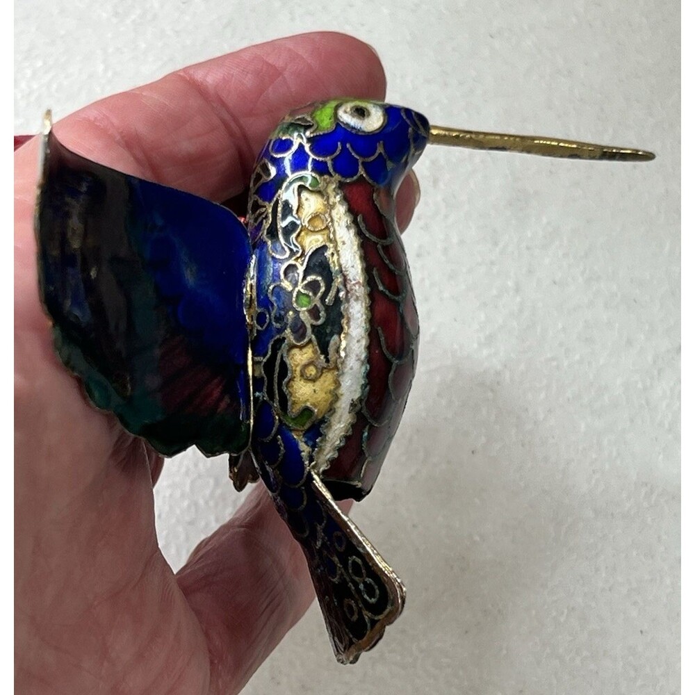 Cloisonne' Enamel HUMMINGBIRD Bird Hanging  XMas ORNAMENT Blue Dark Red Green